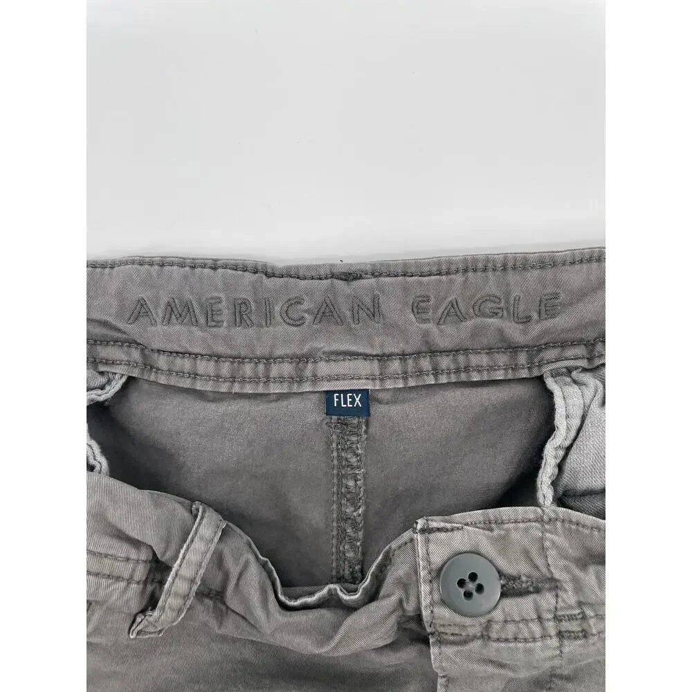 American Eagle Chino Shorts Men’s 44 Adjustable Waist Khaki Grey Flex
